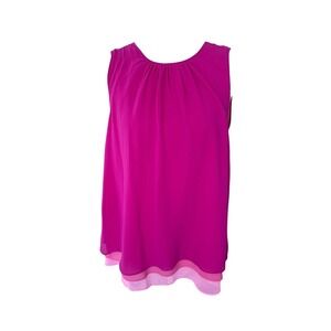 Sleeveless Pink Purple Layered Chiffon Blouse 90s‎ Bright Flowy Feminine Medium